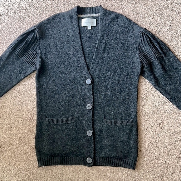 Brochu Walker Wool Blend Puff Shoulder Grey Cardigan Sweater - Picture 1 of 6